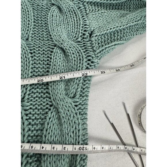 Vintage Chunky Cable Knit Extra Long Sweater Dress L Seafoam Green Fisherman Fit - Picture 12 of 14